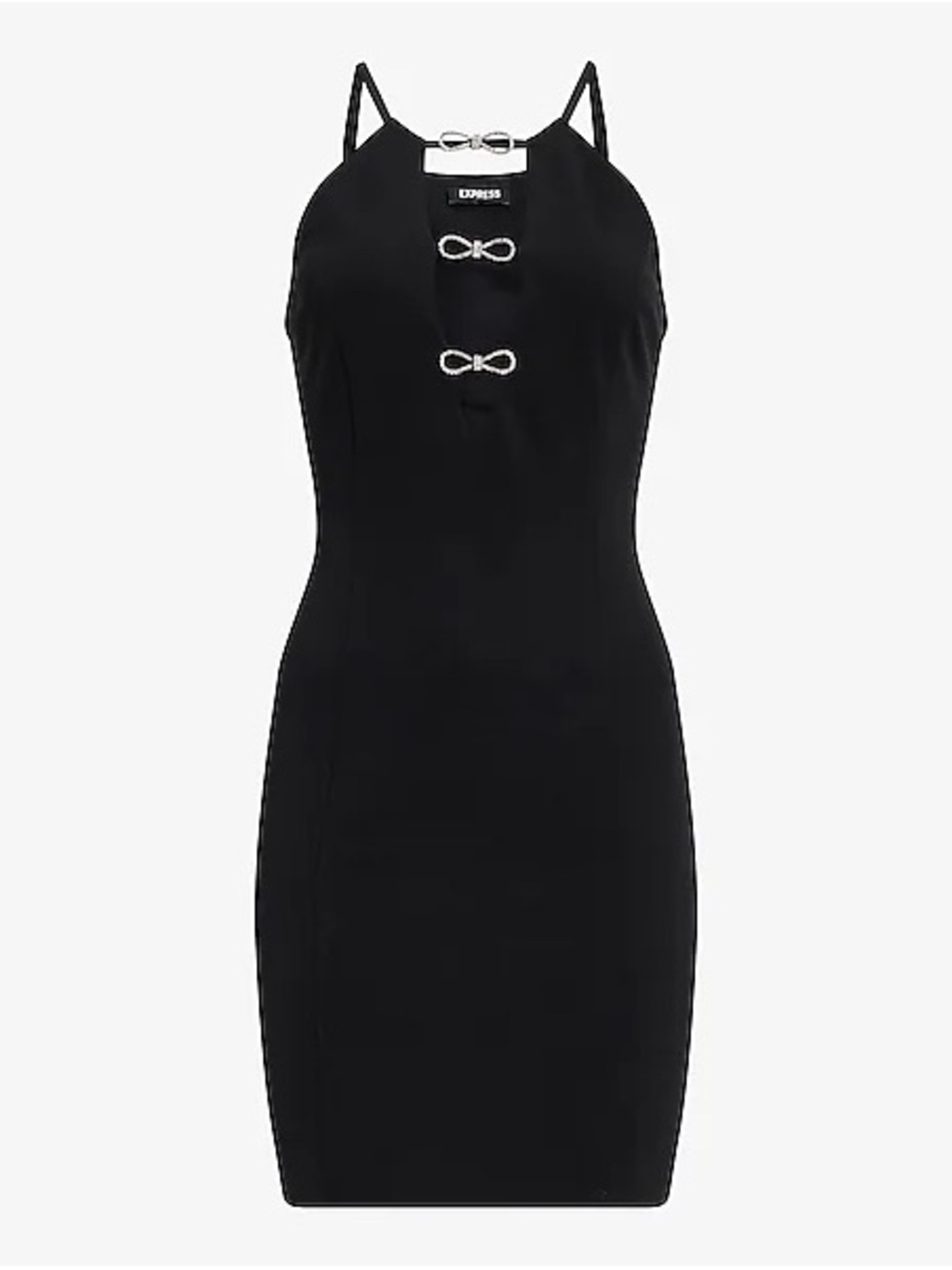 NWT Express Bow Cutout Halter Black Mini Dress